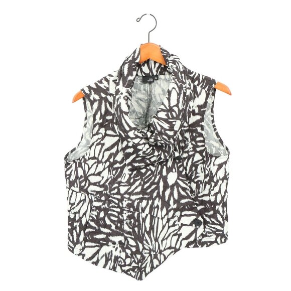 Lisa Bayne Crinkle Abstract Print Shawl Collar Asymmetrical Vest Jacket Top M - Picture 1 of 4